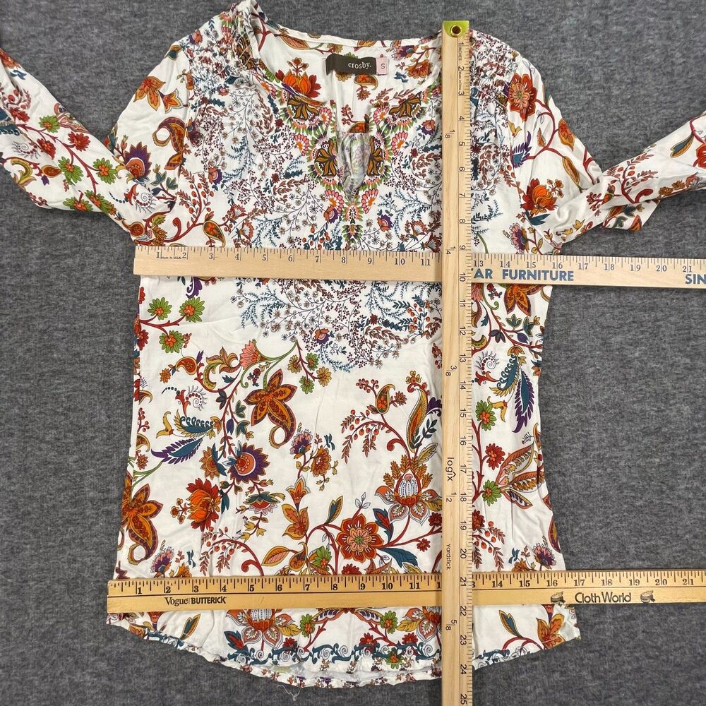 Crosby Bazaar Patchwork Boho Peasant Blouse Small Floral Paisley Tunic Top - Picture 7 of 9